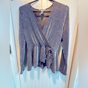 Black and White Striped Wrap Top